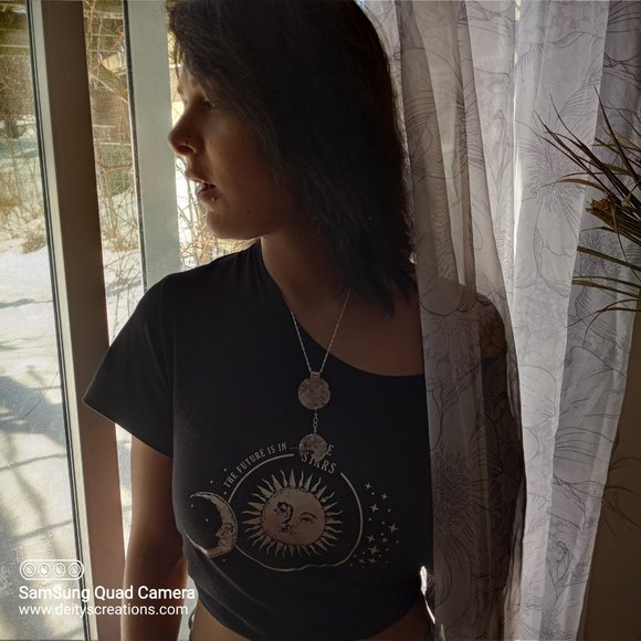 Rose Quartz moon necklace is handmade with rose quartz gemstones N09 - Picture 4 of 4